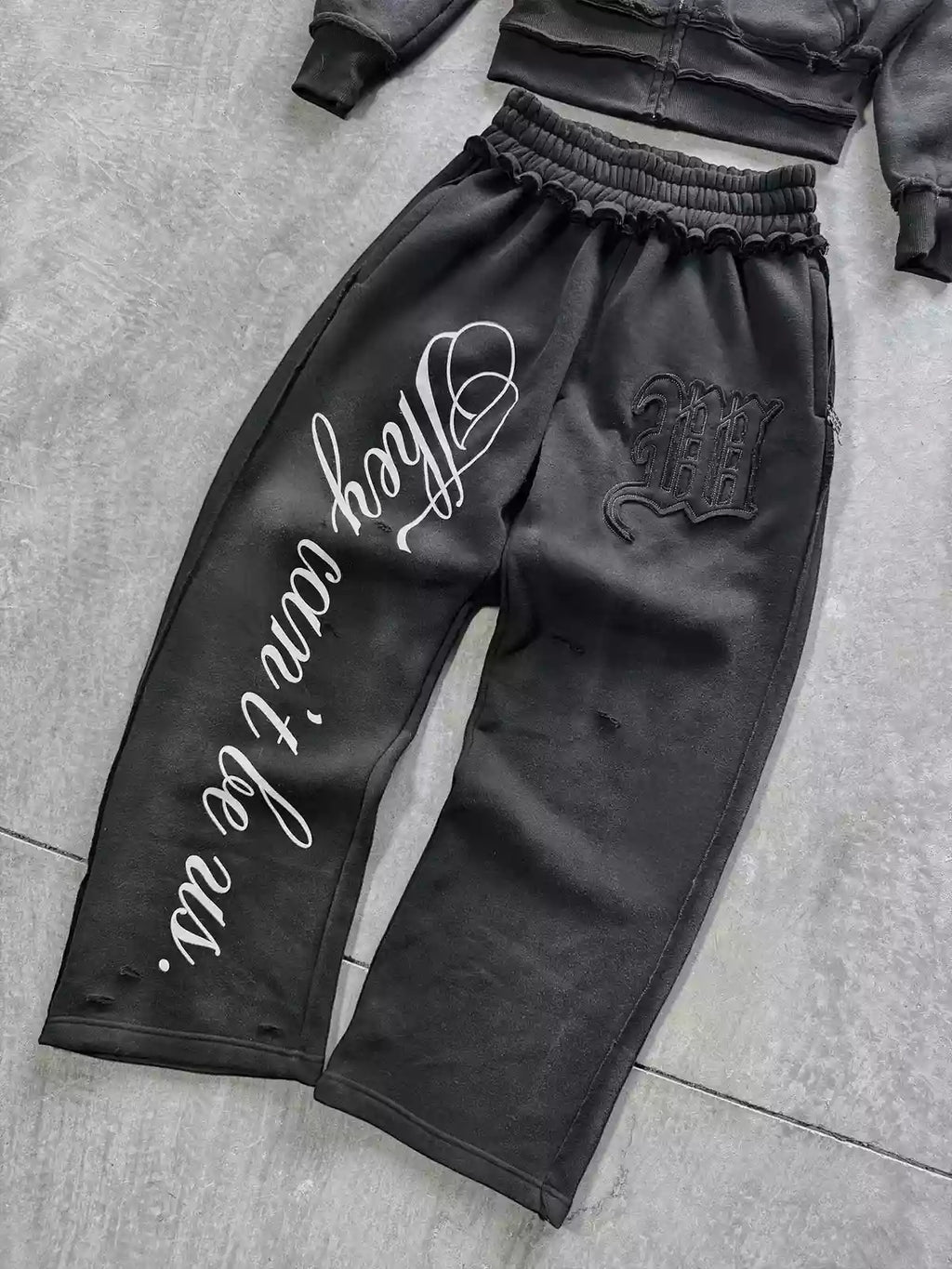 Vintage Washed Embroidered Hoodie & Relaxed Pants Set