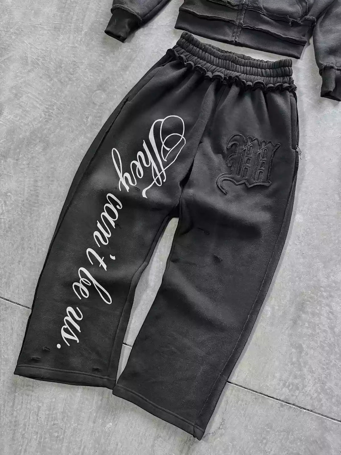 Vintage Washed Embroidered Hoodie & Relaxed Pants Set