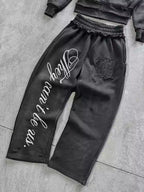 Vintage Washed Embroidered Hoodie & Relaxed Pants Set