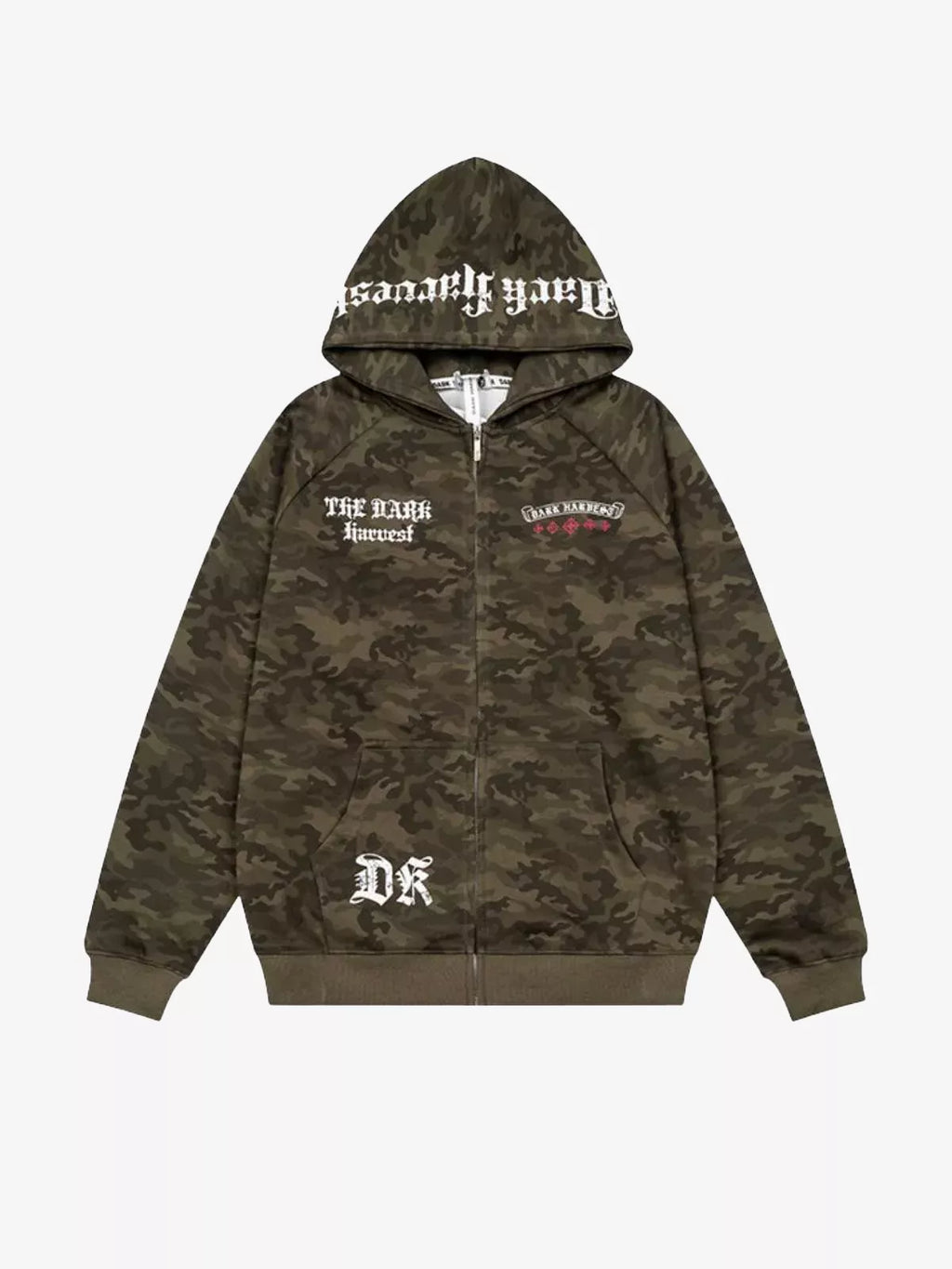Camo Gothic Graphic Zip-Up Hoodie