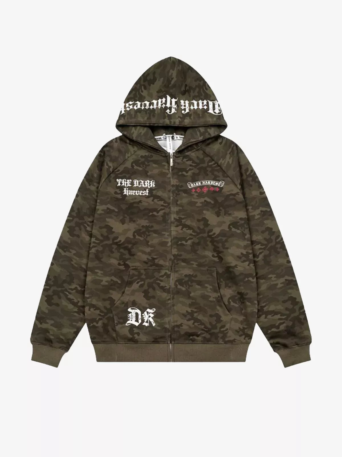 Camo Gothic Graphic Zip-Up Hoodie
