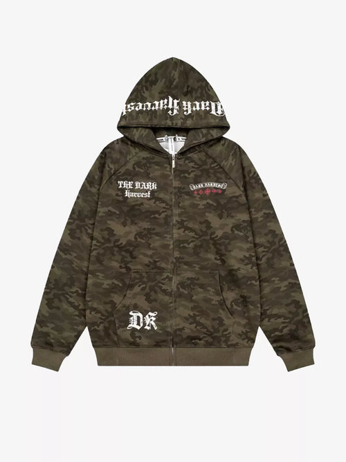 Camo Gothic Graphic Zip-Up Hoodie