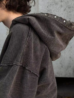 Studded Washed Zip-Up Hoodie Jacket