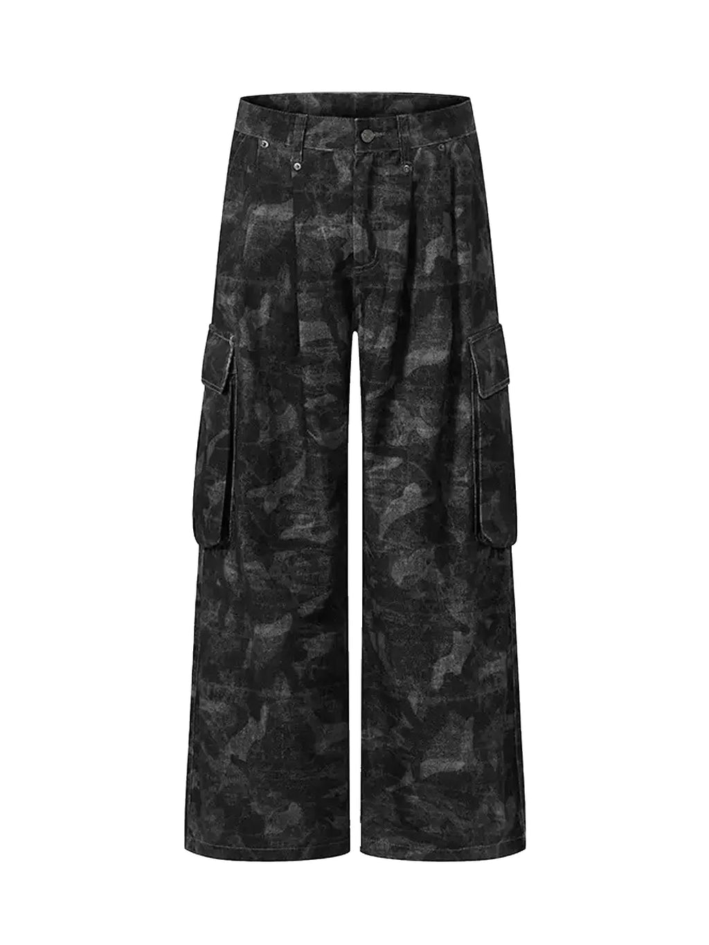 Dark Camo Wide-Leg Cargo Pants