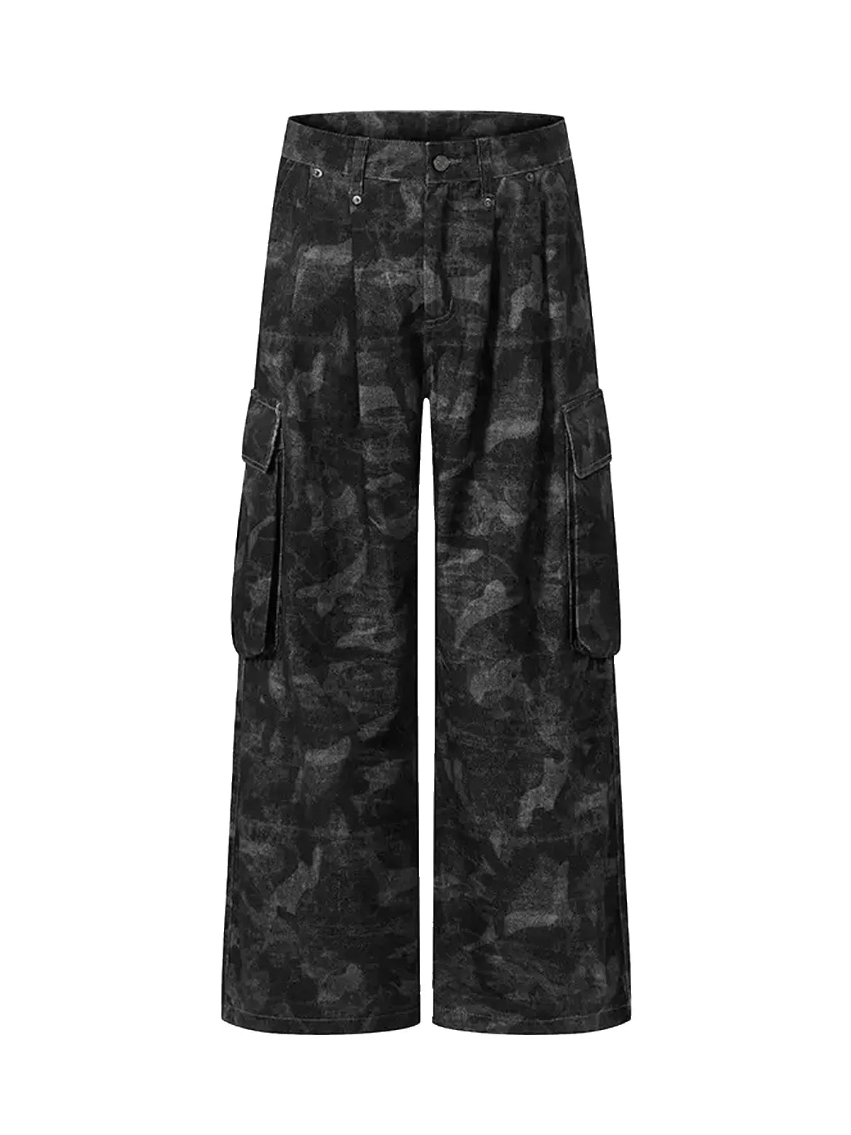 Dark Camo Wide-Leg Cargo Pants