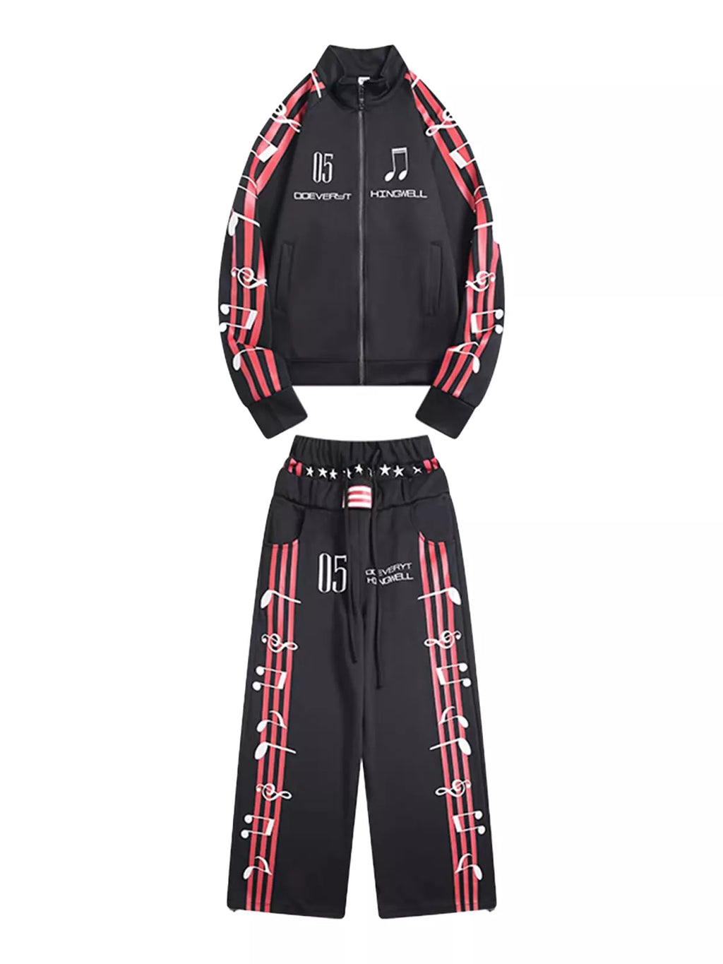 Music Note Graphic Track Jacket & Wide-Leg Pants Set