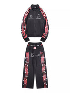 Music Note Graphic Track Jacket & Wide-Leg Pants Set