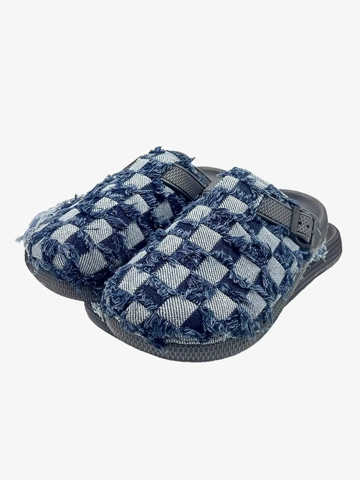Suede Buckle Strap Rubber-Sole Streetwear Mules