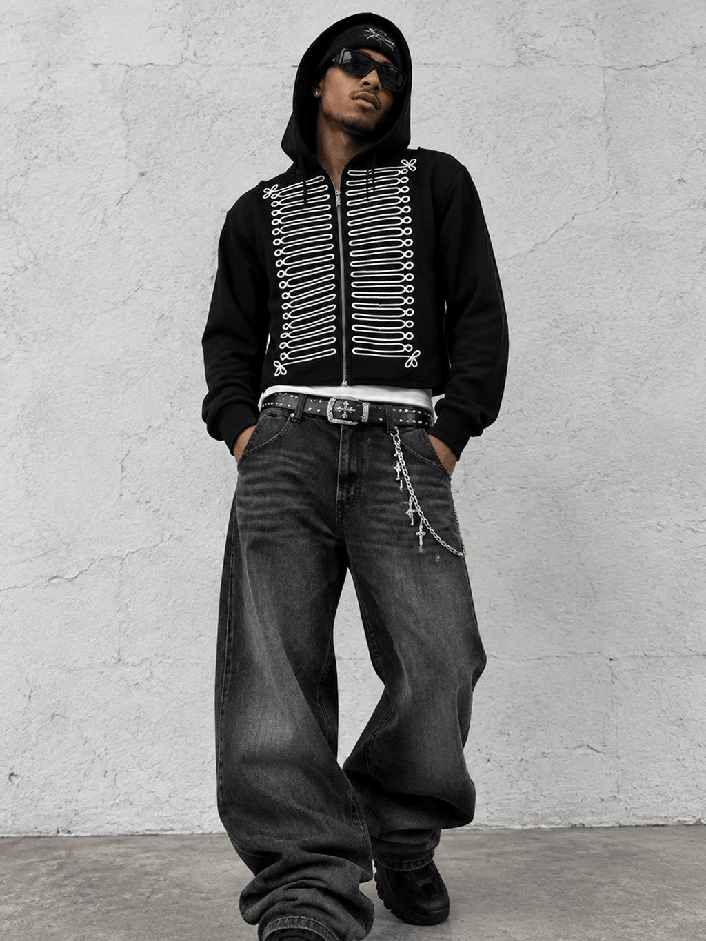 Military Graphic Zip Up Hoodie