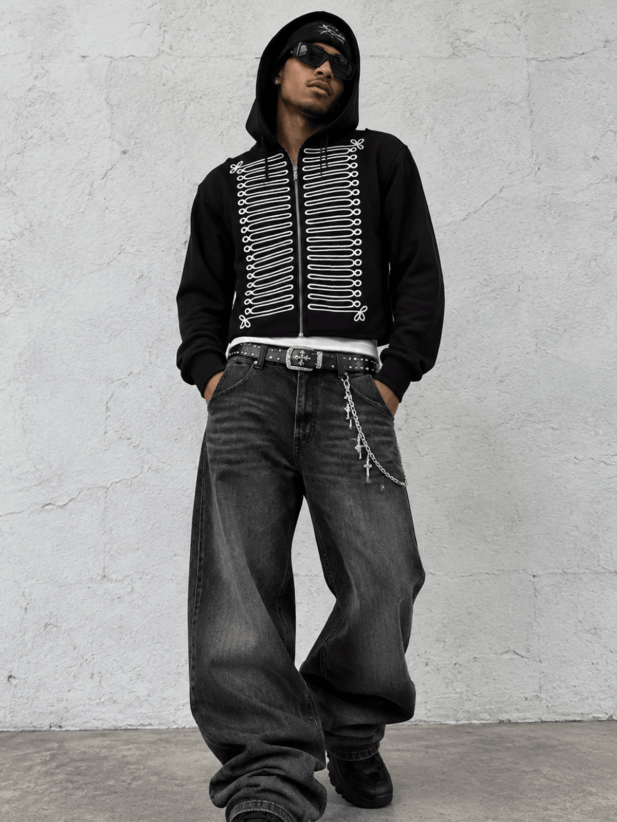 Military Graphic Zip Up Hoodie