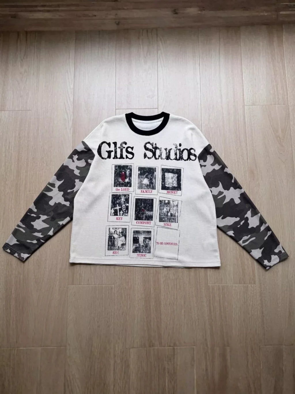 Camo Patchwork Graphic Waffle Long Sleeve Tee