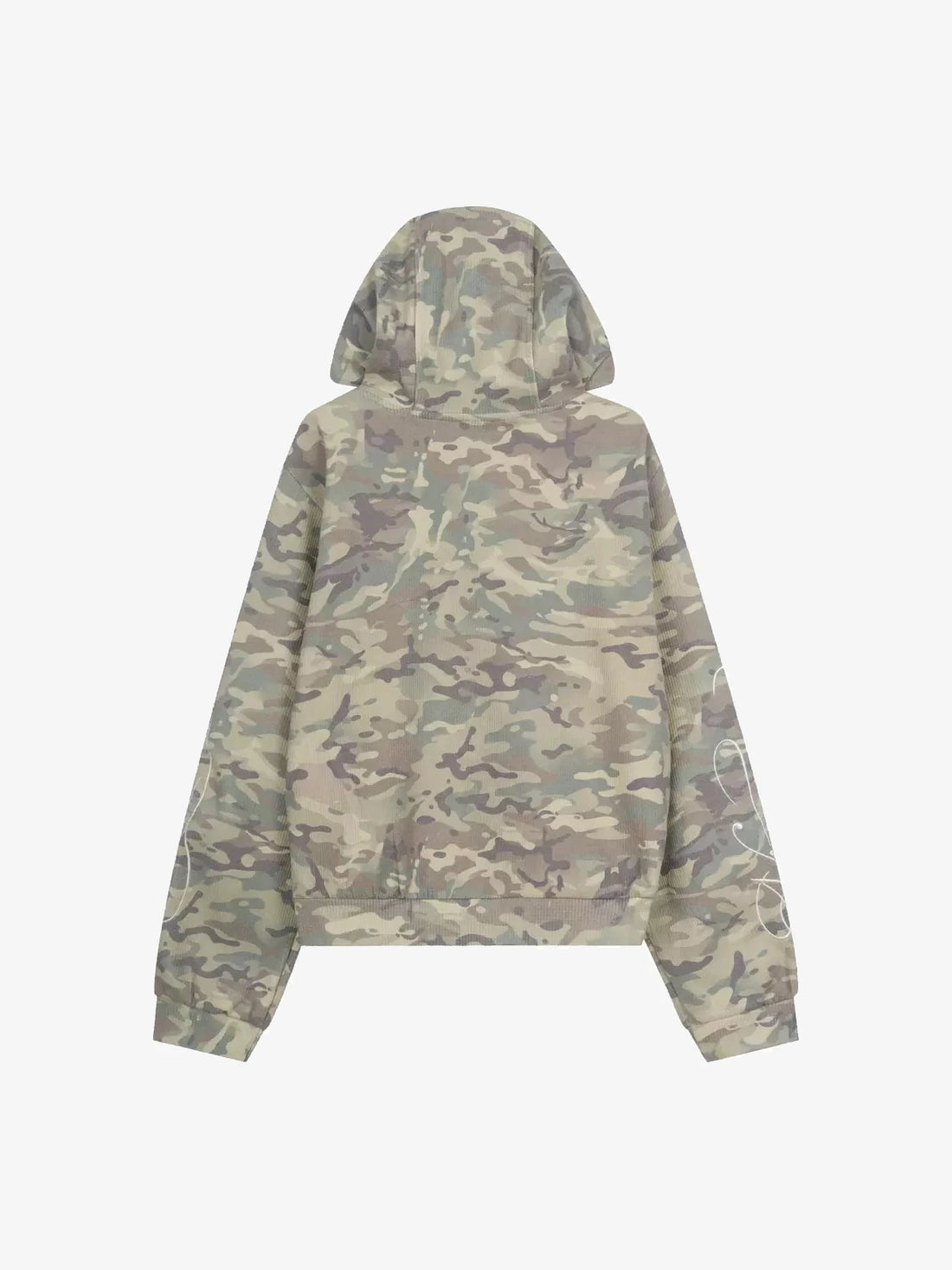 Camo-Print Script-Sleeve Zip-Up Heavyweight Hoodie