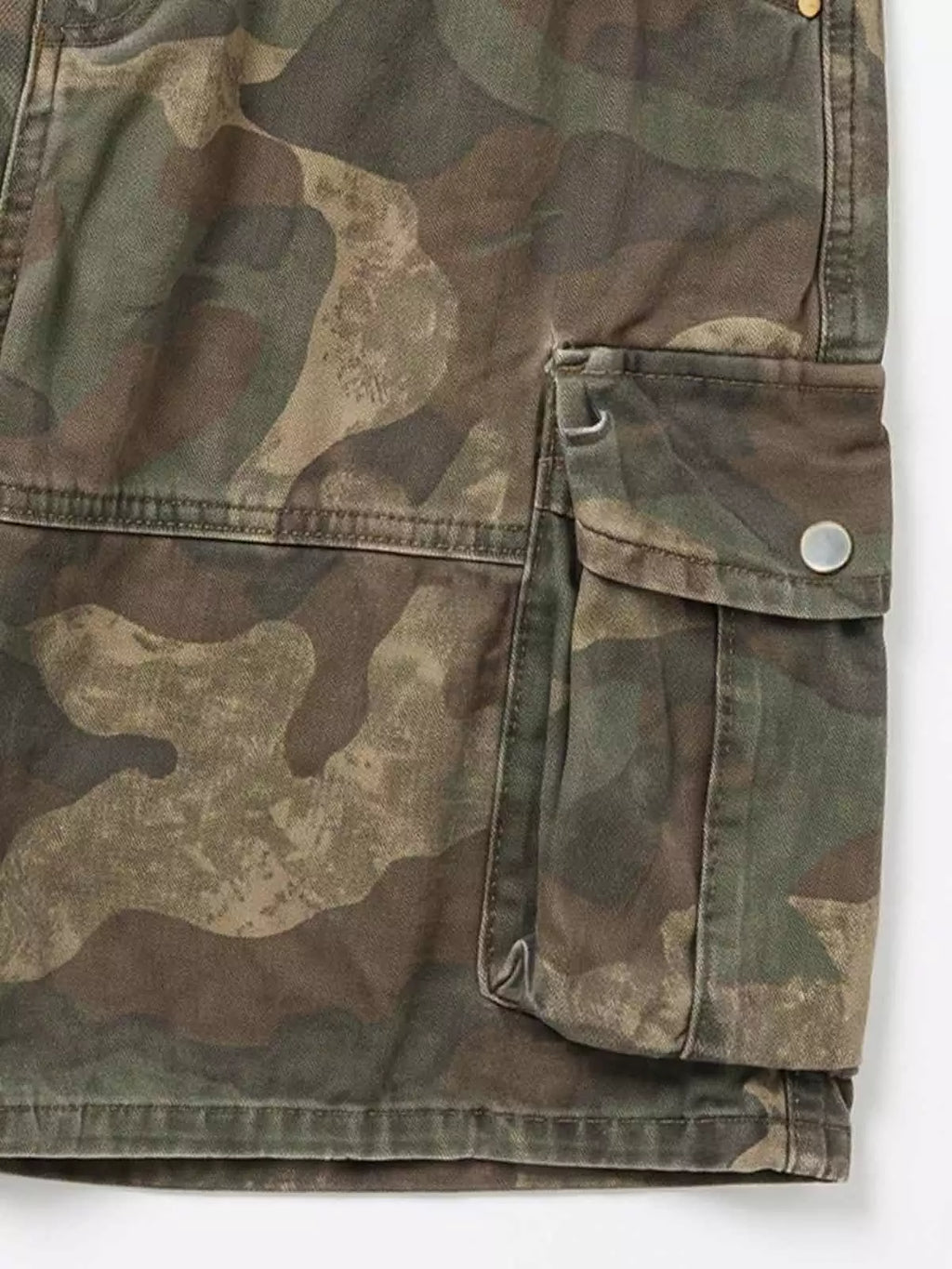 Distressed Camo Wide-Leg Cargo Shorts