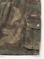 Distressed Camo Wide-Leg Cargo Shorts