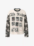 Camo Patchwork Graphic Waffle Long Sleeve Tee