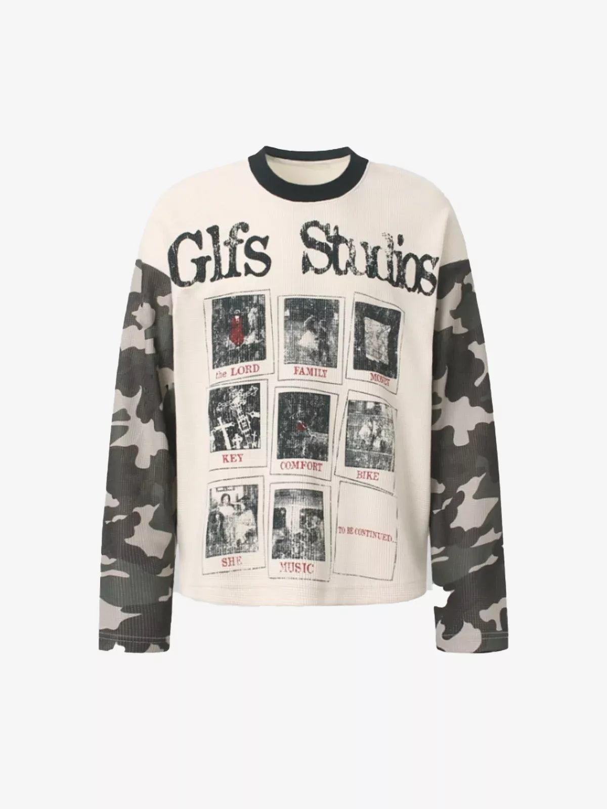 Camo Patchwork Graphic Waffle Long Sleeve Tee