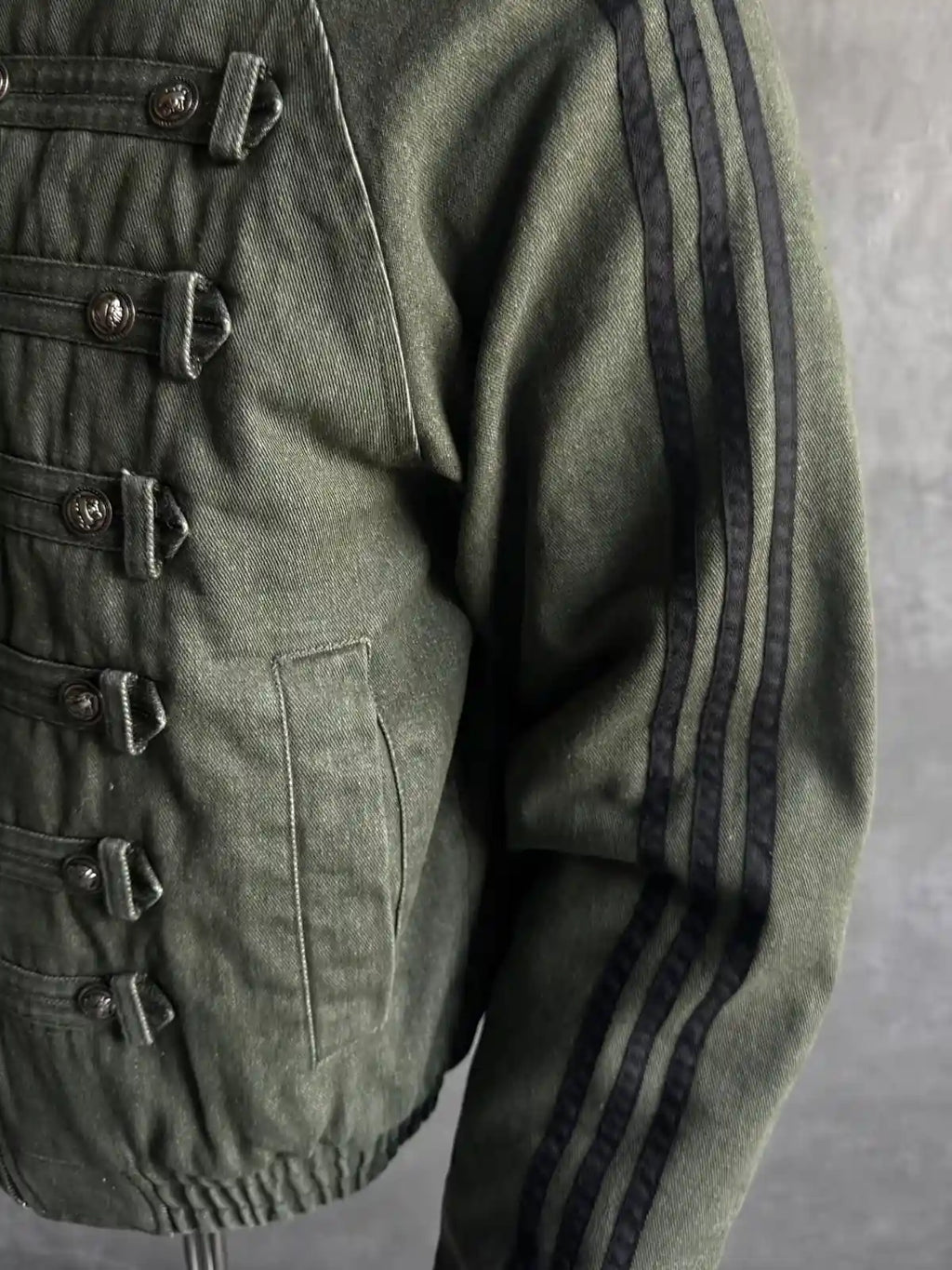 Vintage Military Metal Buckle Striped Bomber Jacket