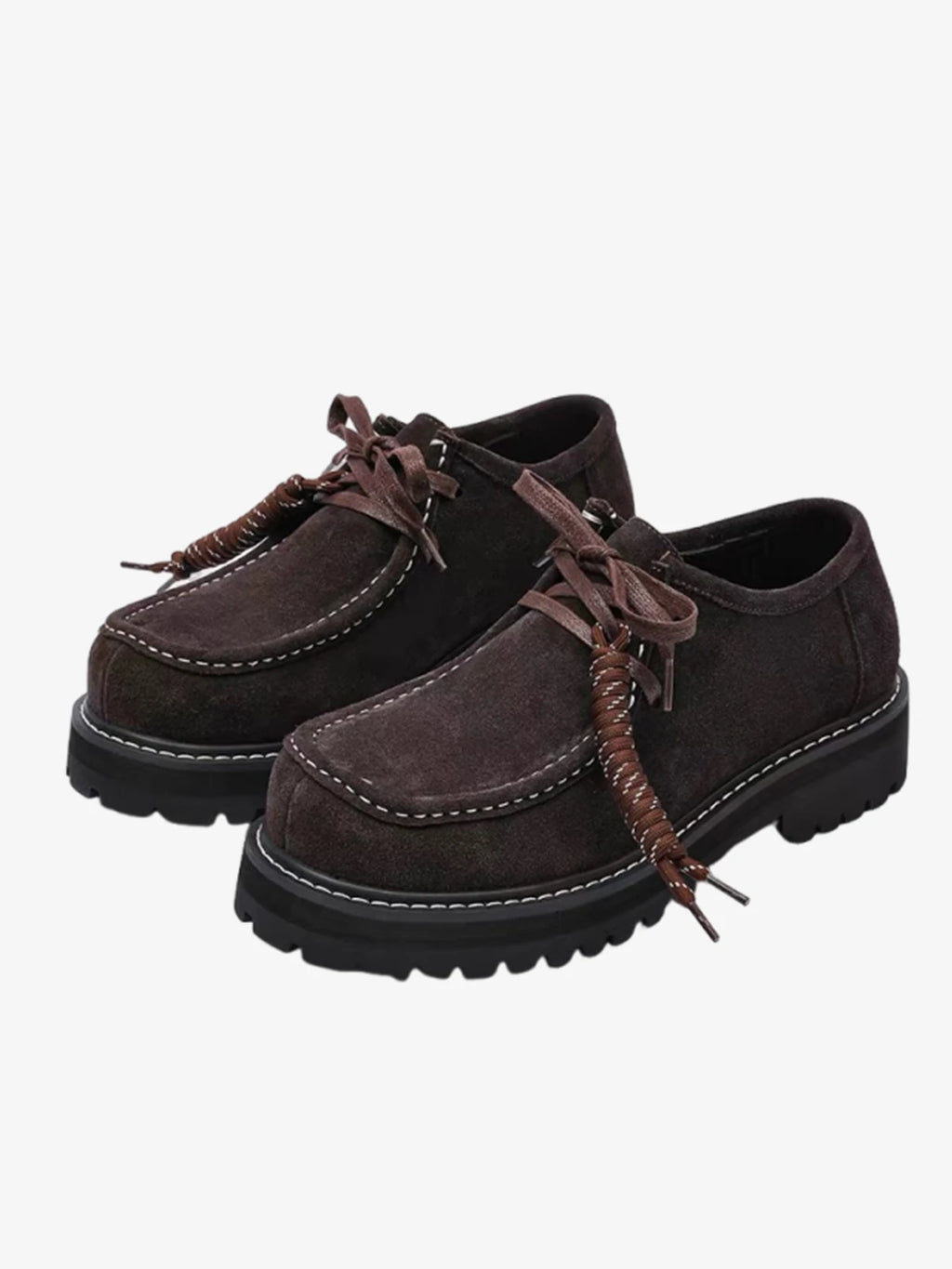 Contrast-Stitch Suede Moc-Toe Platform Derbies