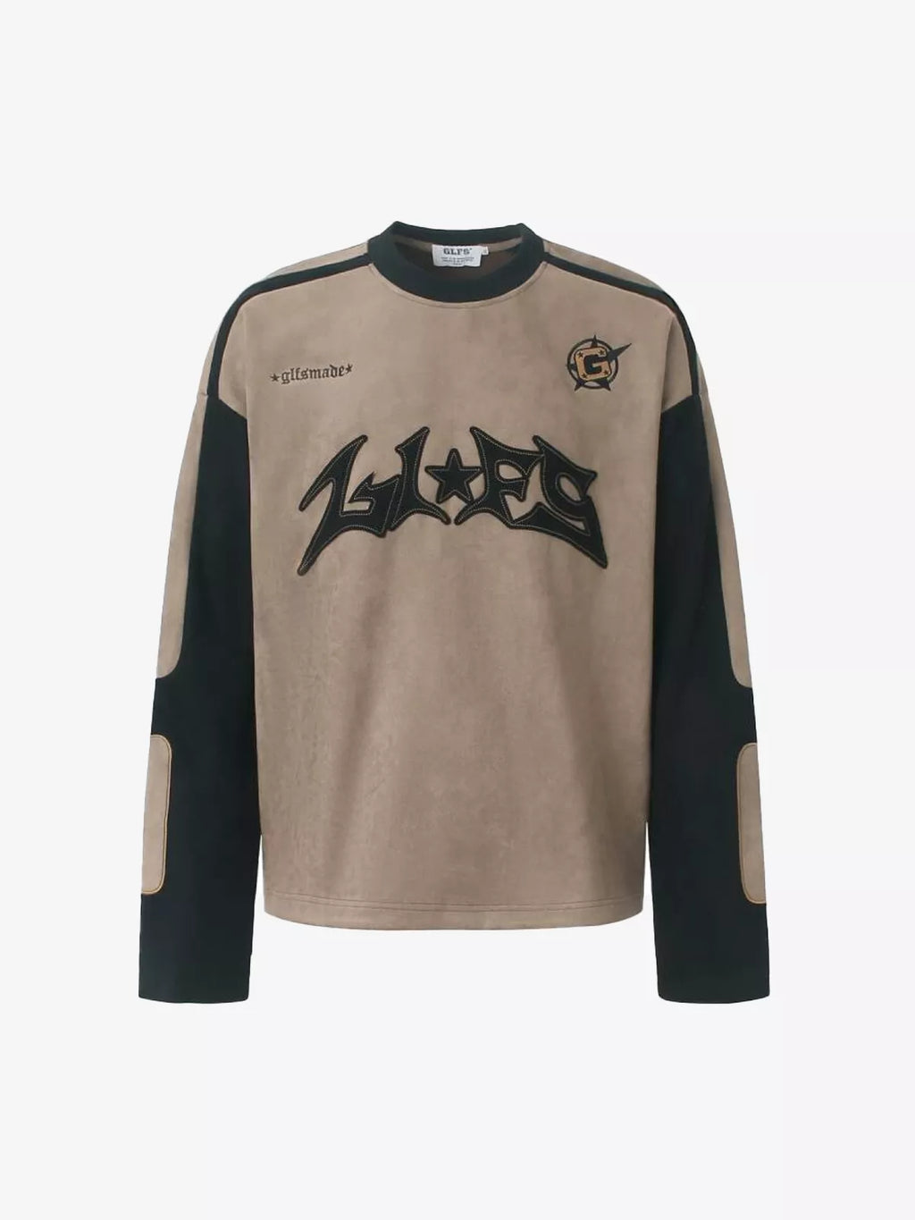 Suede Embroidered Colorblock Long Sleeve Streetwear Tee