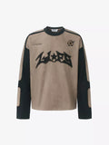 Suede Embroidered Colorblock Long Sleeve Streetwear Tee