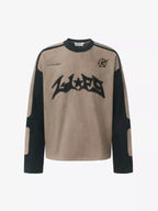 Suede Embroidered Colorblock Long Sleeve Streetwear Tee