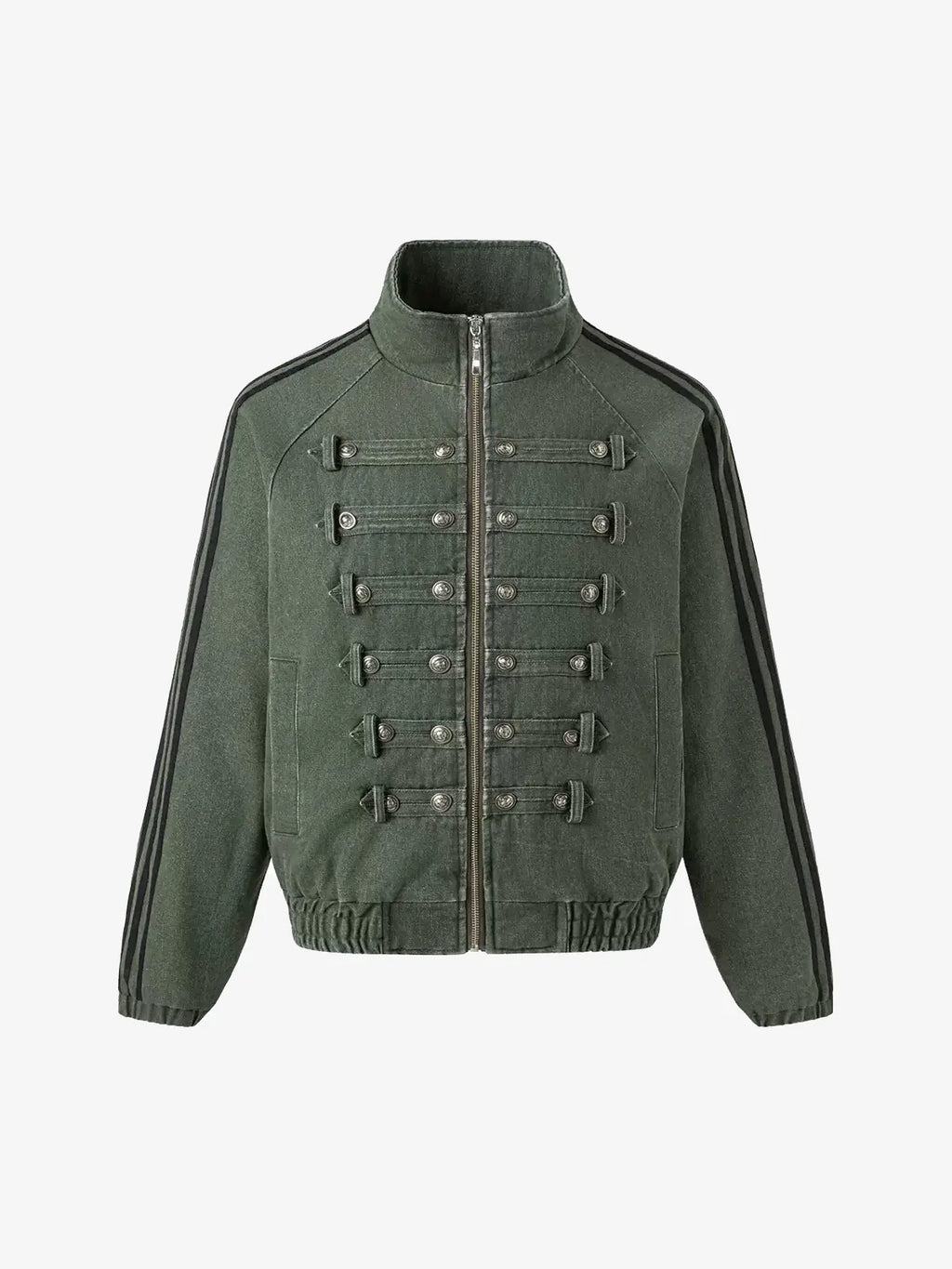 Vintage Military Metal Buckle Striped Bomber Jacket