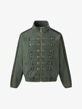 Vintage Military Metal Buckle Striped Bomber Jacket