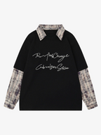 Plaid Patchwork Graphic Long Sleeve Tee