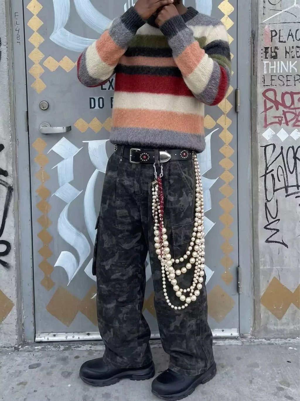 Multicolor Striped Fuzzy Knit Crewneck Sweater