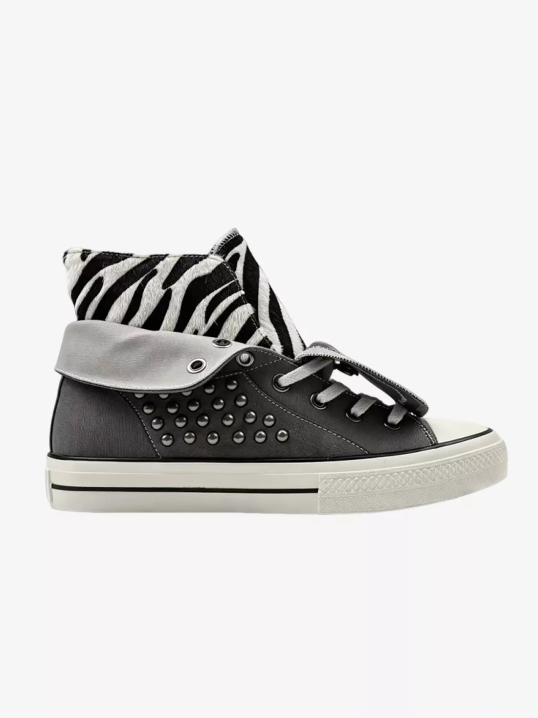 Niceprimes Zebra Pattern Rivet Fold-Over High-Top Sneakers