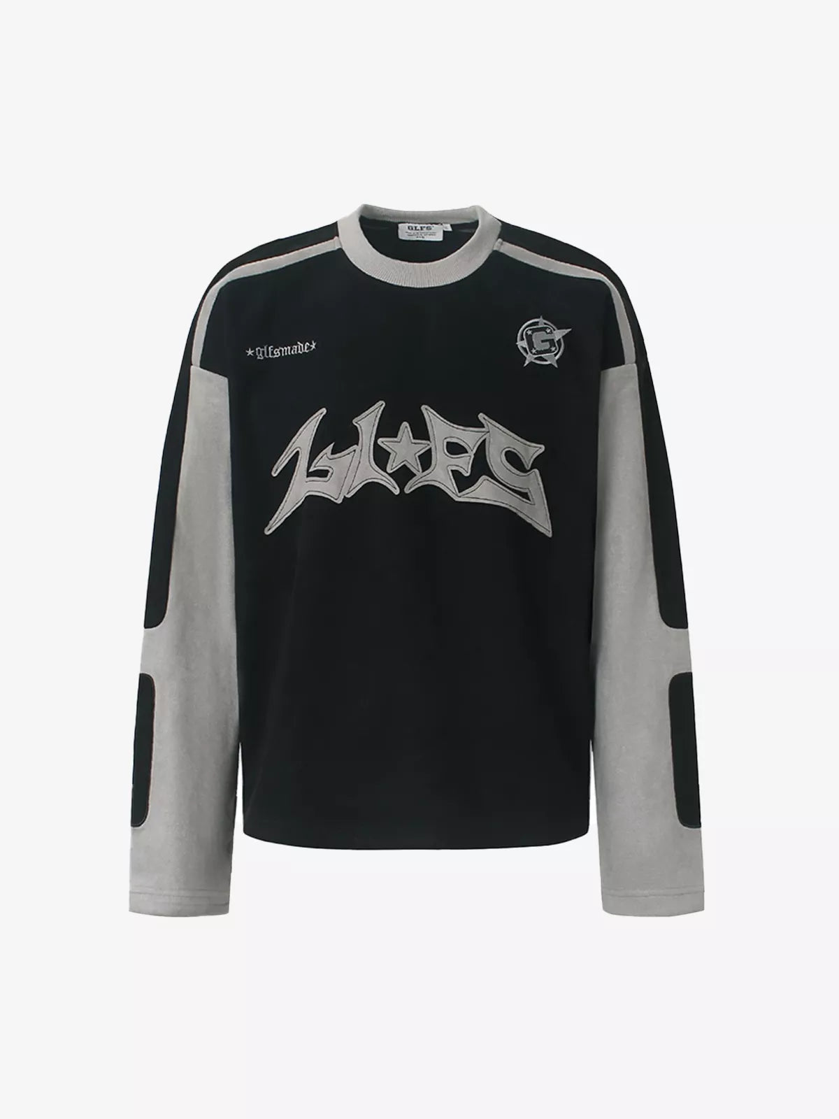 Suede Embroidered Colorblock Long Sleeve Streetwear Tee