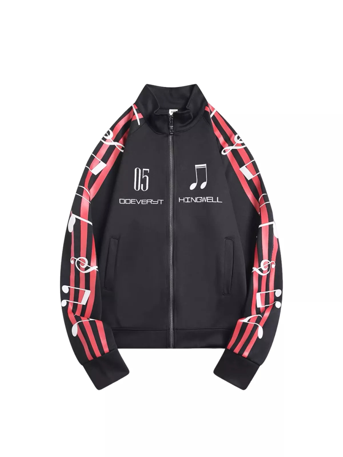 Music Note Graphic Track Jacket & Wide-Leg Pants Set