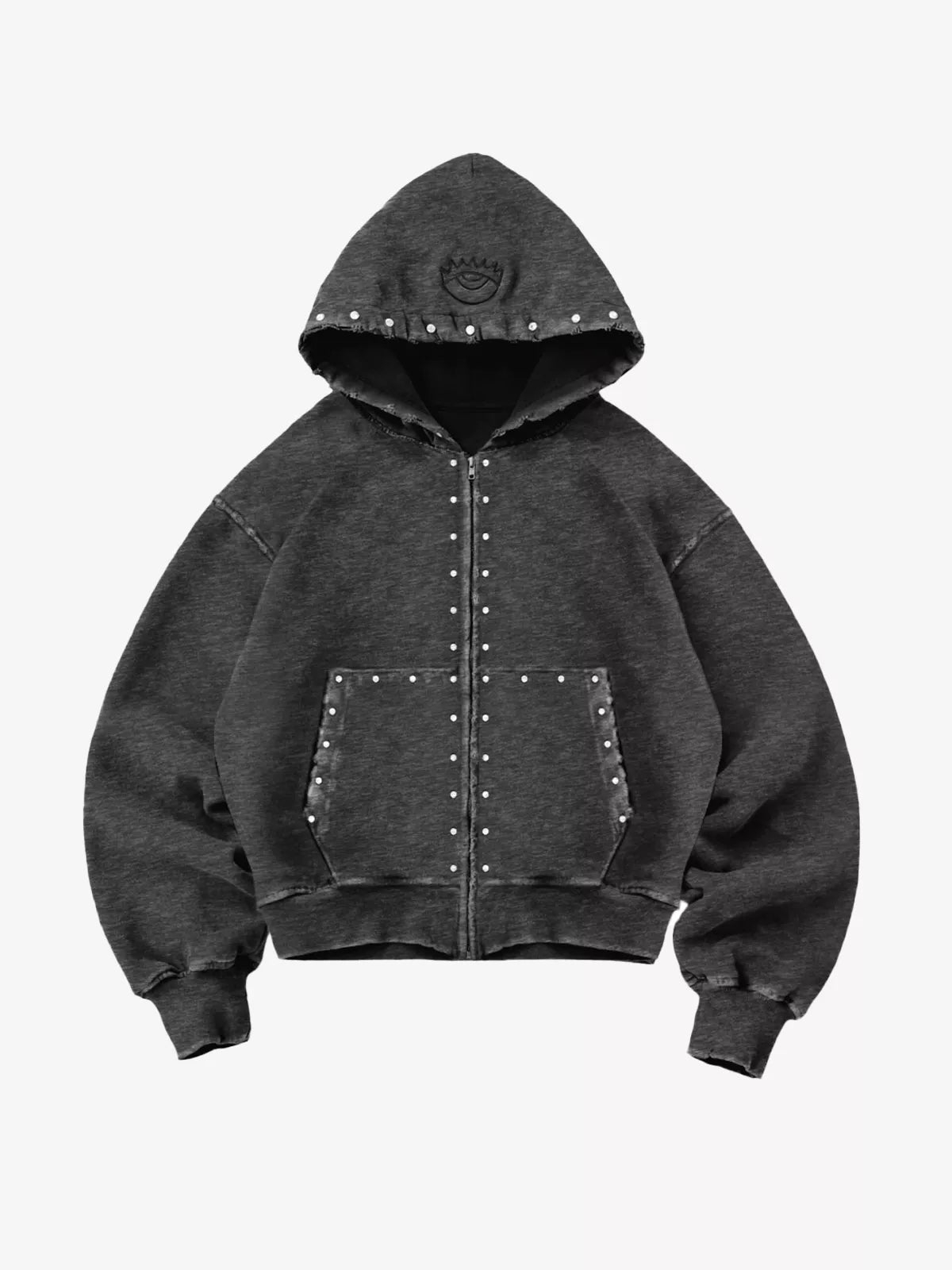 Studded Washed Zip-Up Hoodie Jacket