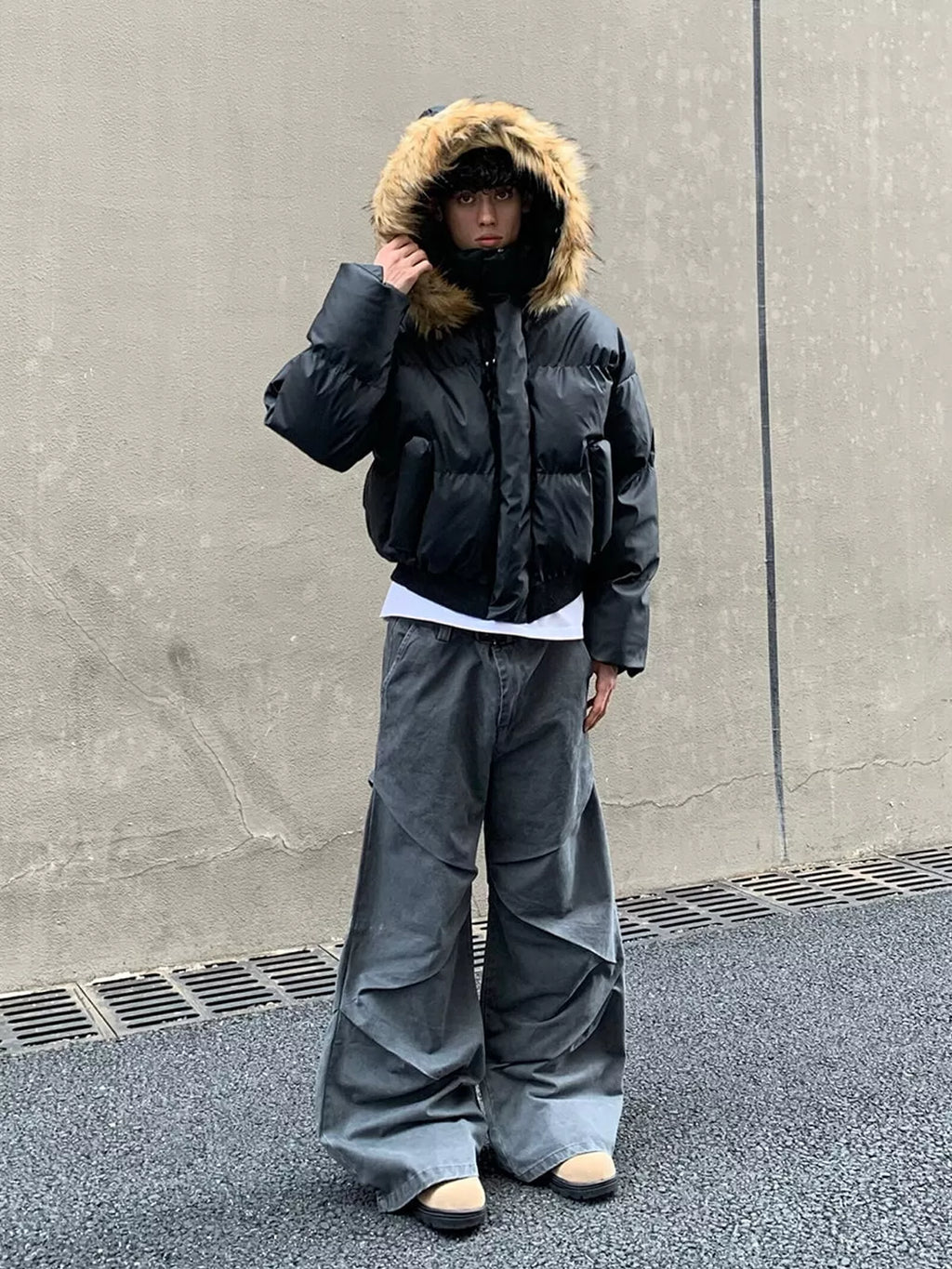 Detachable Hood Faux Fur Puffer Jacket
