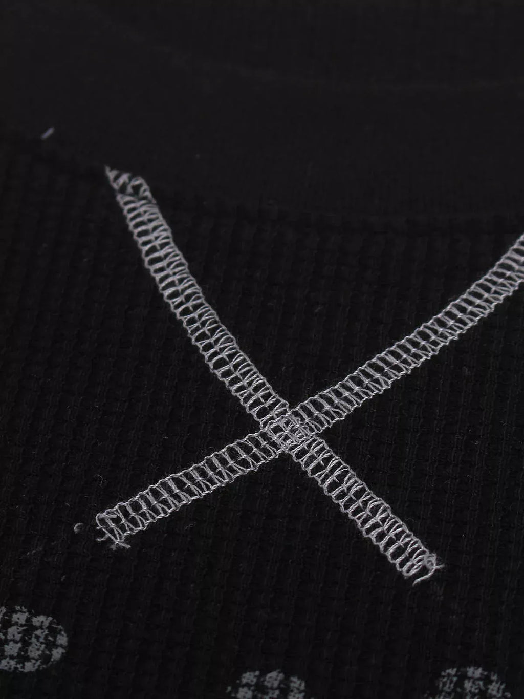 Cross Print Waffle Knit Long Sleeve Crew Neck Tee