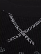 Cross Print Waffle Knit Long Sleeve Crew Neck Tee