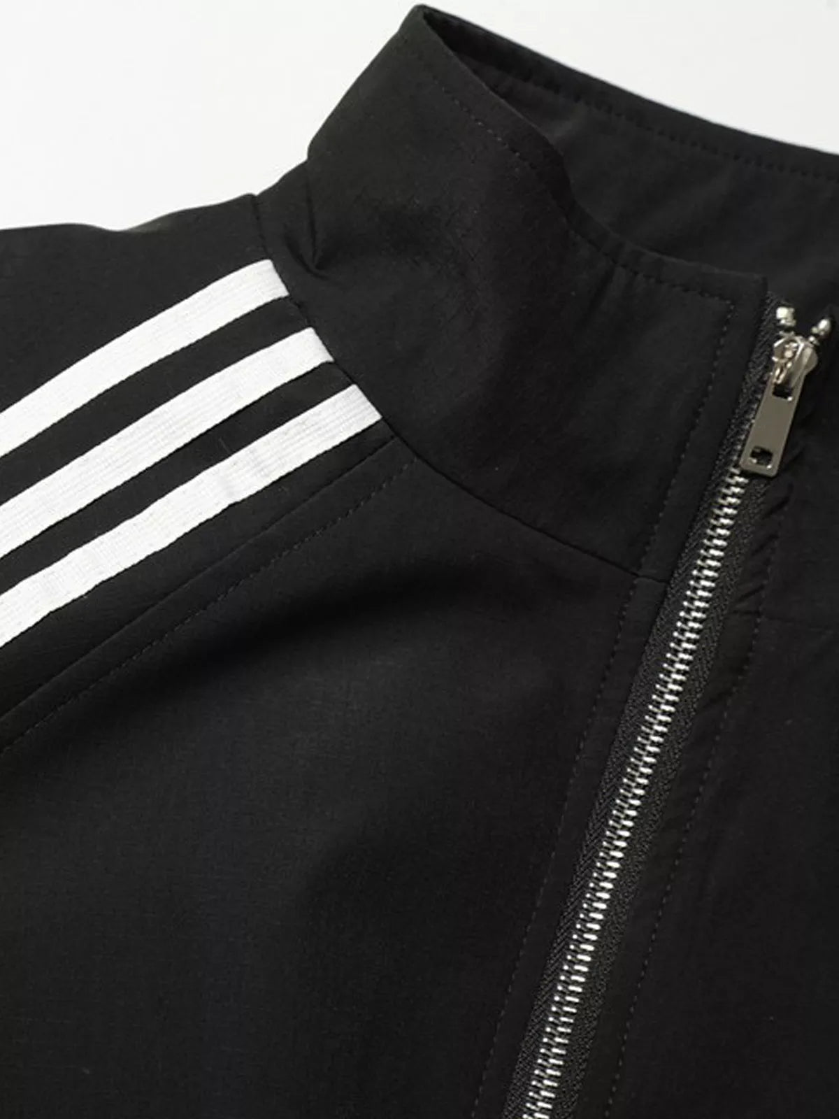 Striped Track Jacket and Wide-Leg Pants Two-Piece Set