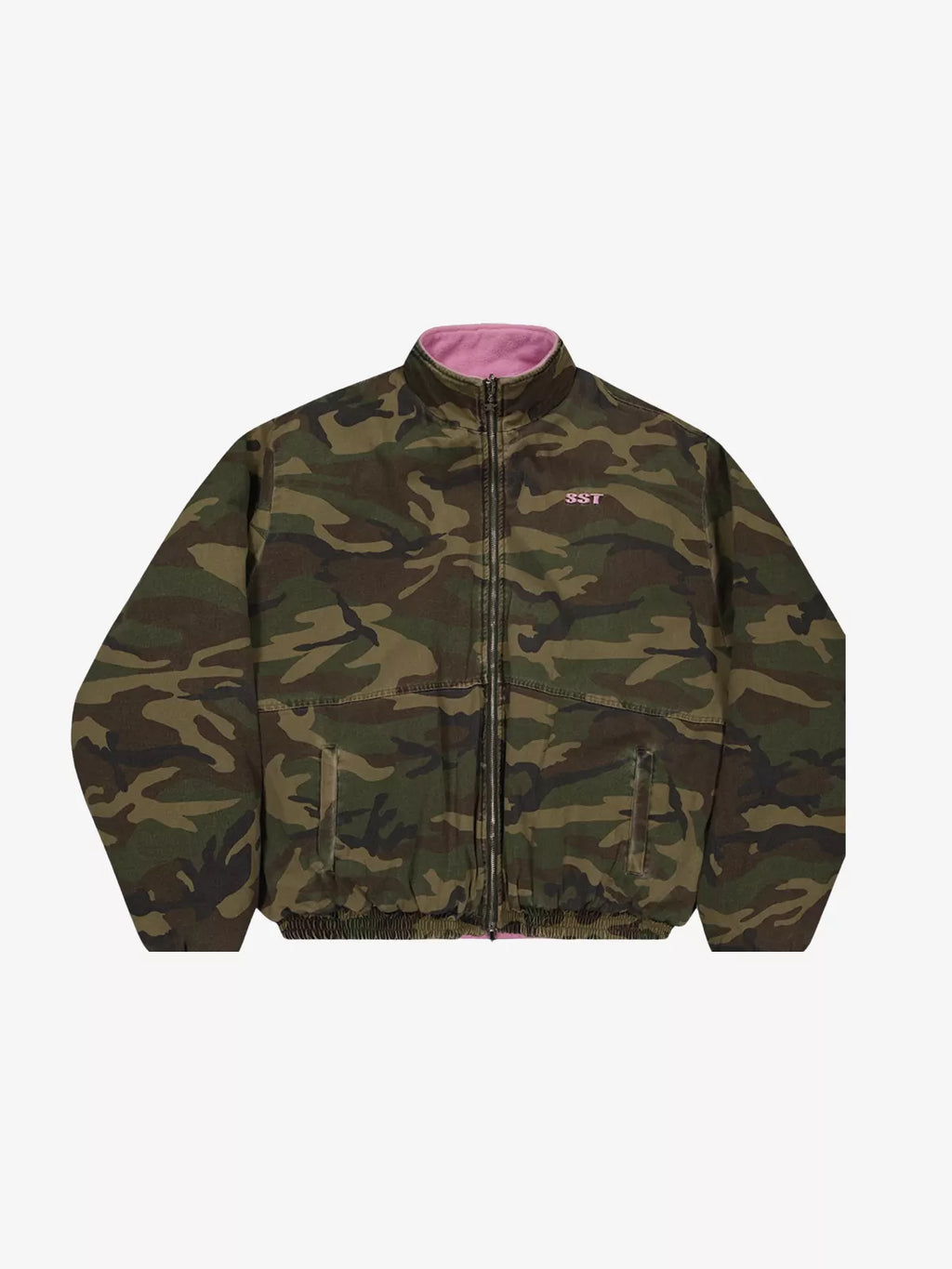 Pink Camo Embroidered Reversible Fleece Jacket