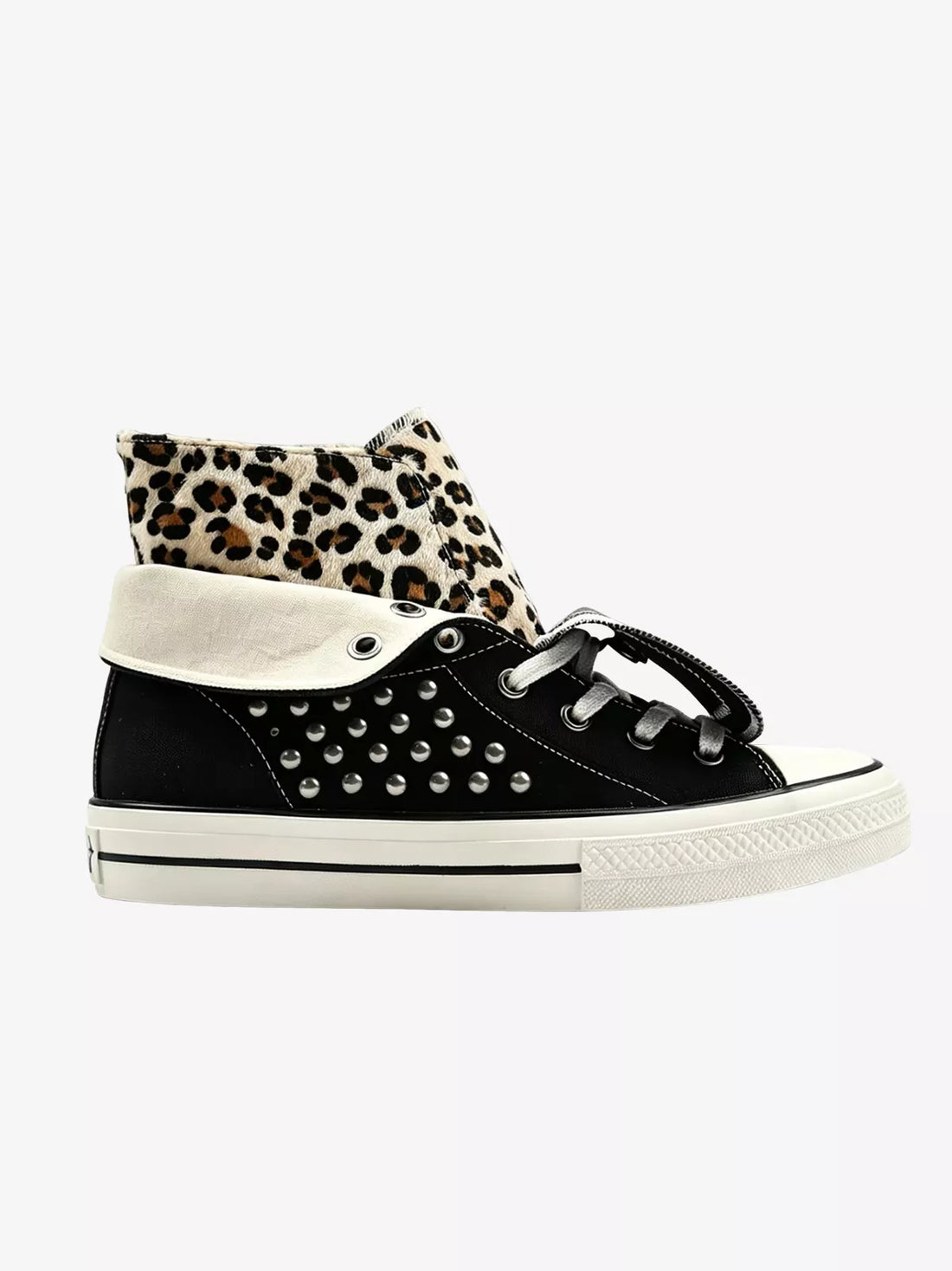 Niceprimes Zebra Pattern Rivet Fold-Over High-Top Sneakers