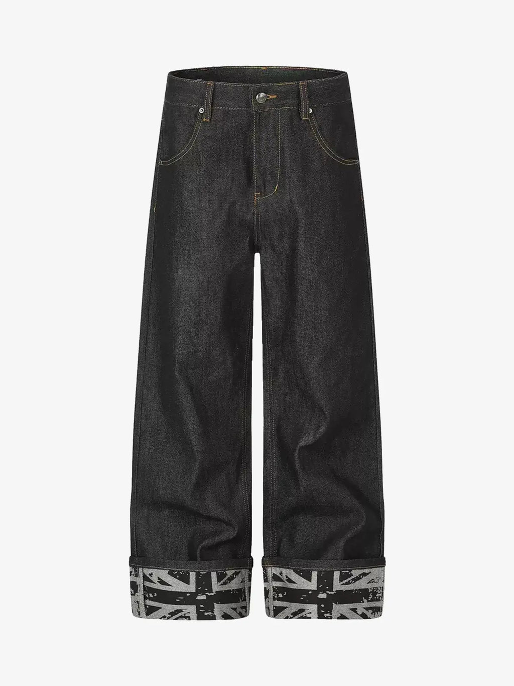 Flag Cuffed Raw Washed Wide-Leg Jeans
