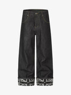 Flag Cuffed Raw Washed Wide-Leg Jeans