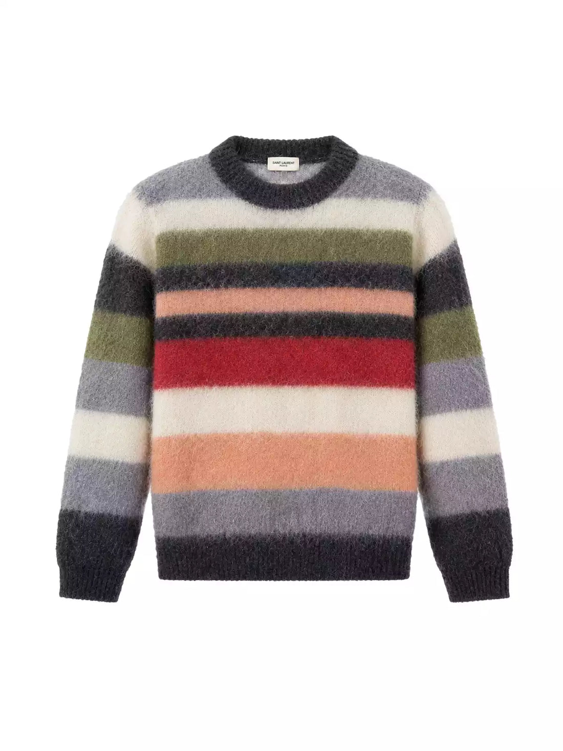 Multicolor Striped Fuzzy Knit Crewneck Sweater