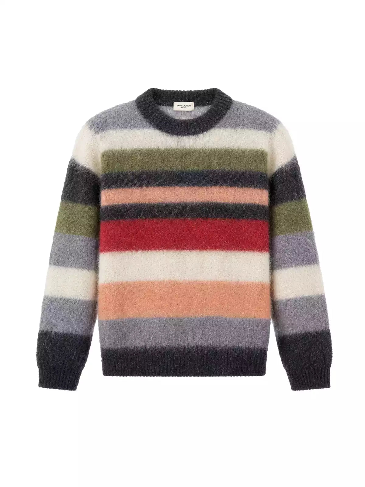 Multicolor Striped Fuzzy Knit Crewneck Sweater