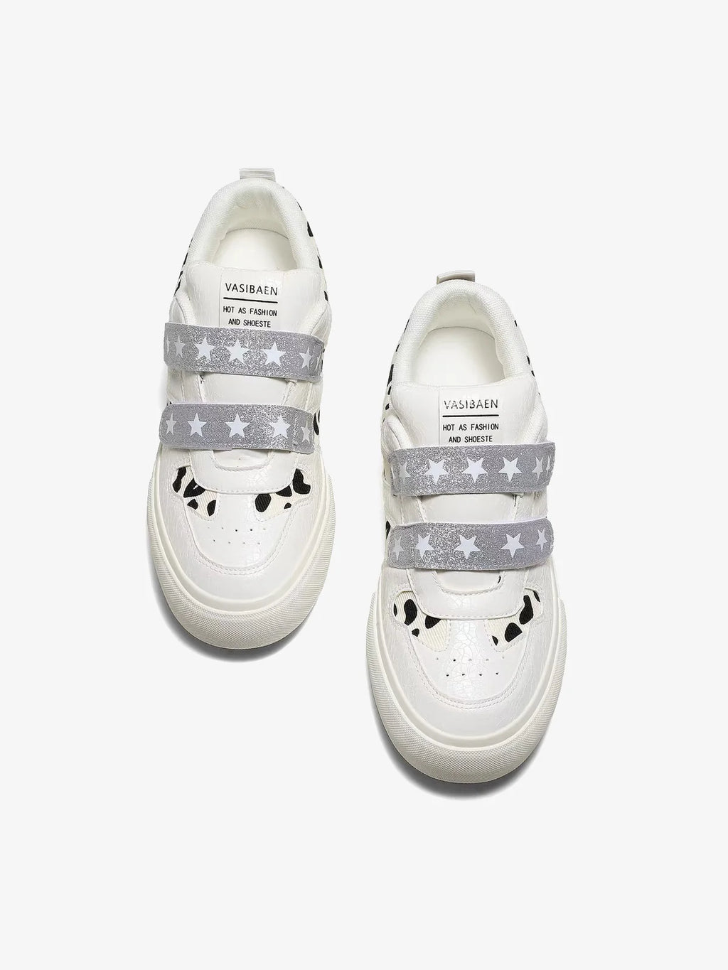 Leopard Print & Blue Star Strap Low-Top Sneakers
