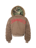 Camouflage Hood Faux Fur Brown Bomber Jacket
