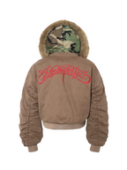 Camouflage Hood Faux Fur Brown Bomber Jacket