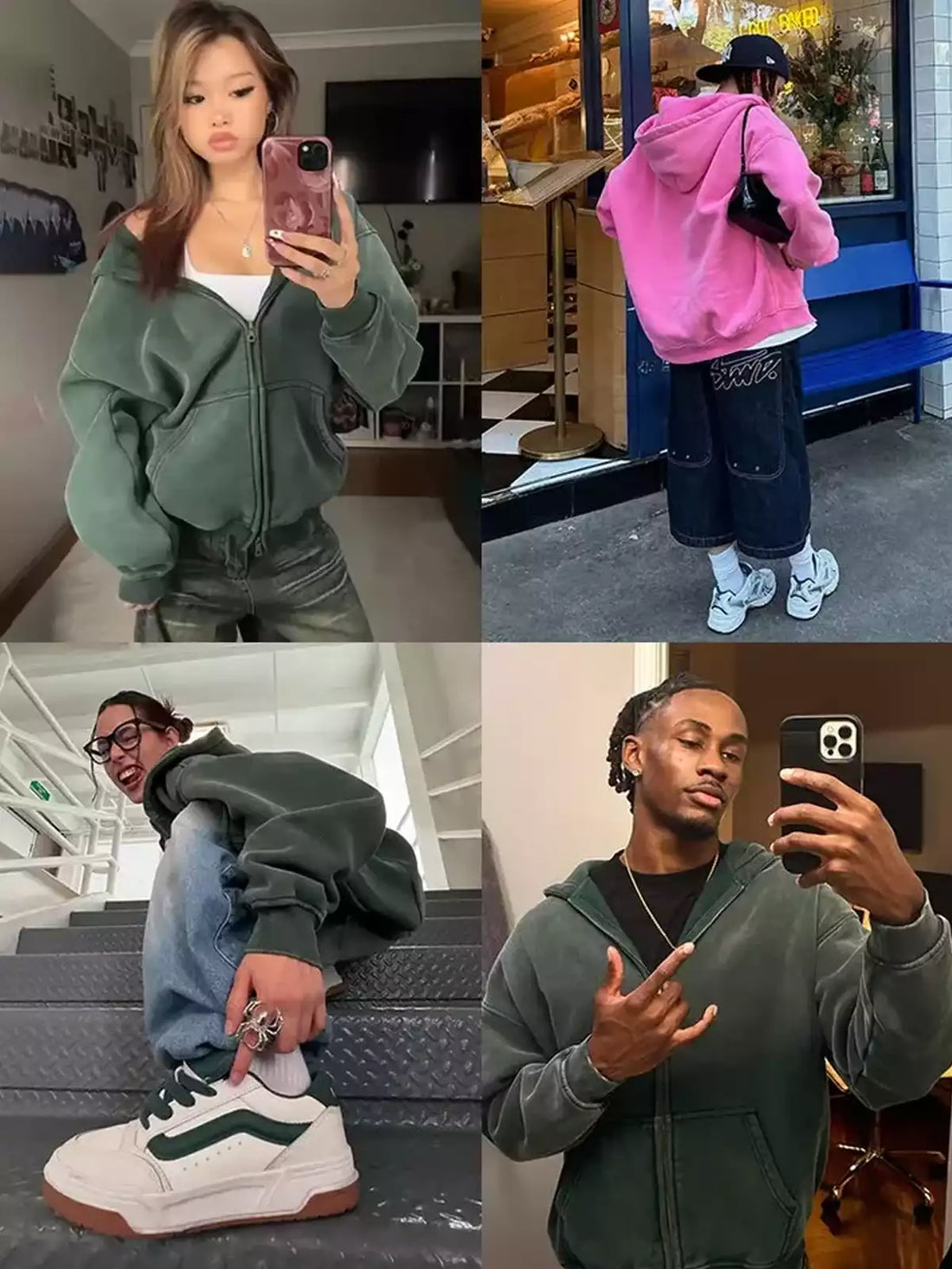 Washed Distressed Fleece Zip Up Hoodies