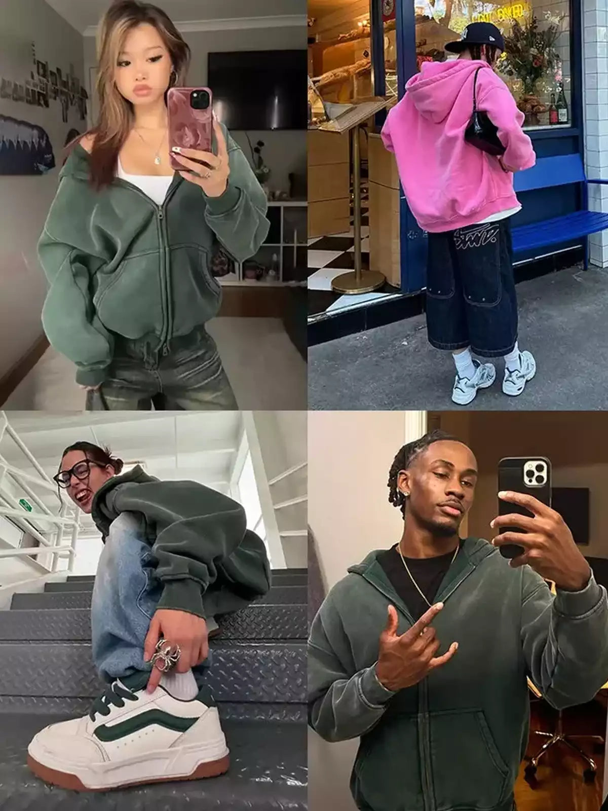 Washed Distressed Fleece Zip Up Hoodies