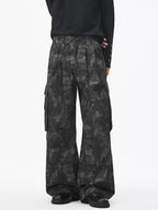 Dark Camo Wide-Leg Cargo Pants