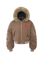 Camouflage Hood Faux Fur Brown Bomber Jacket